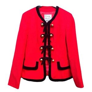 Vintage Moschino Red Wool Black Velvet Trim HolidayChristmas Blazer Jacket Sz 12